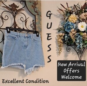 Guess Light Blue Frayed Denim Mini Skirt. Excellent Condition Size 4